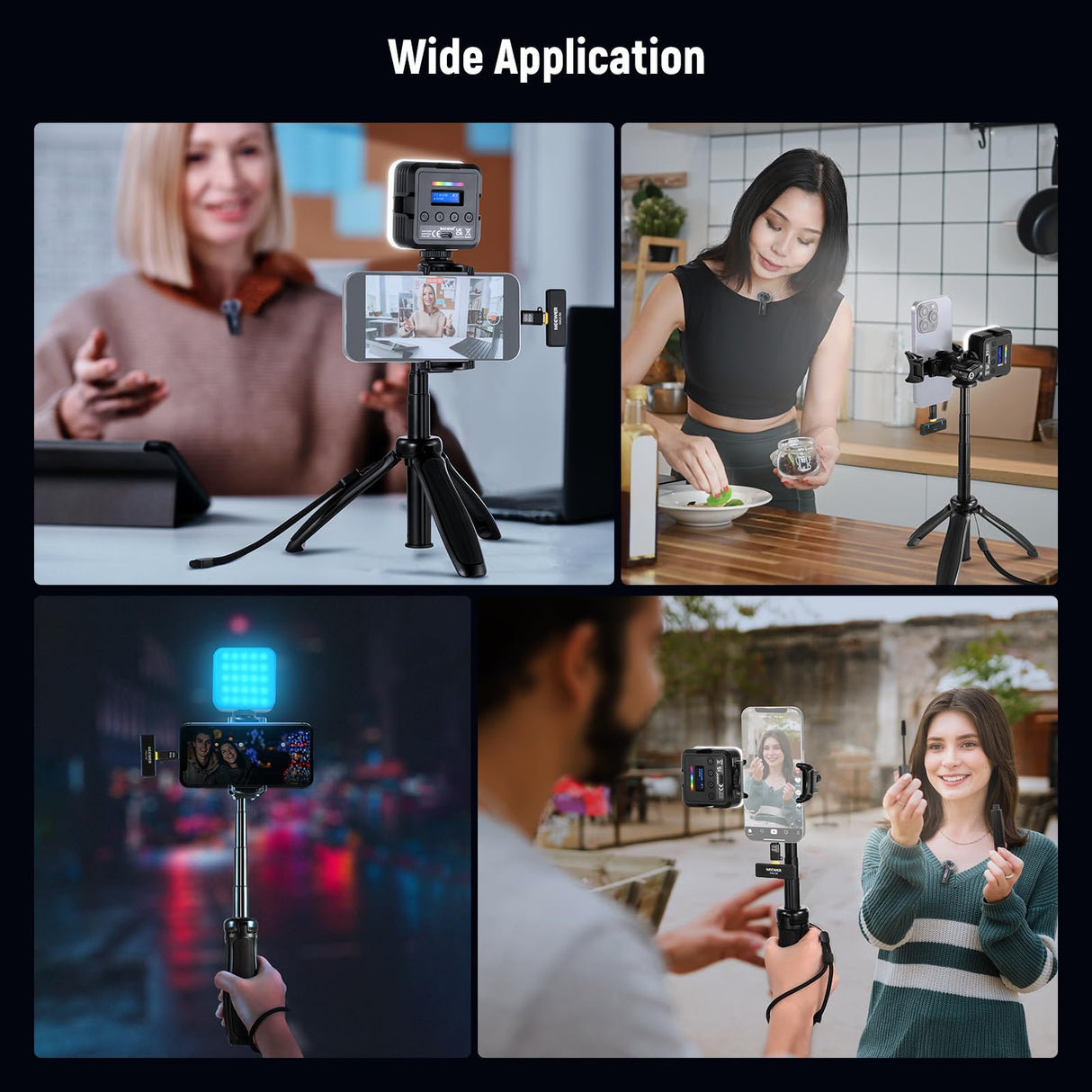 NEEWER Kit Vlogging para Teléfono con Luz LED RGB/Sistema Micrófono Inalámbrico Lavalier/Trípode para Teléfono Selfie Palo, Creador Contenido Esencial para iPhone Android Podcast Youtube, PA048