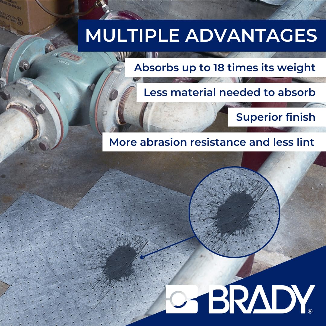 SPC® by Brady Almohadillas Absorbentes Universales – Pack de 200, 1 capa, Sellados y Perforados, 40 cm x 50 cm, Alta Absorción para Aceites, Agua, Disolventes y Refrigerantes