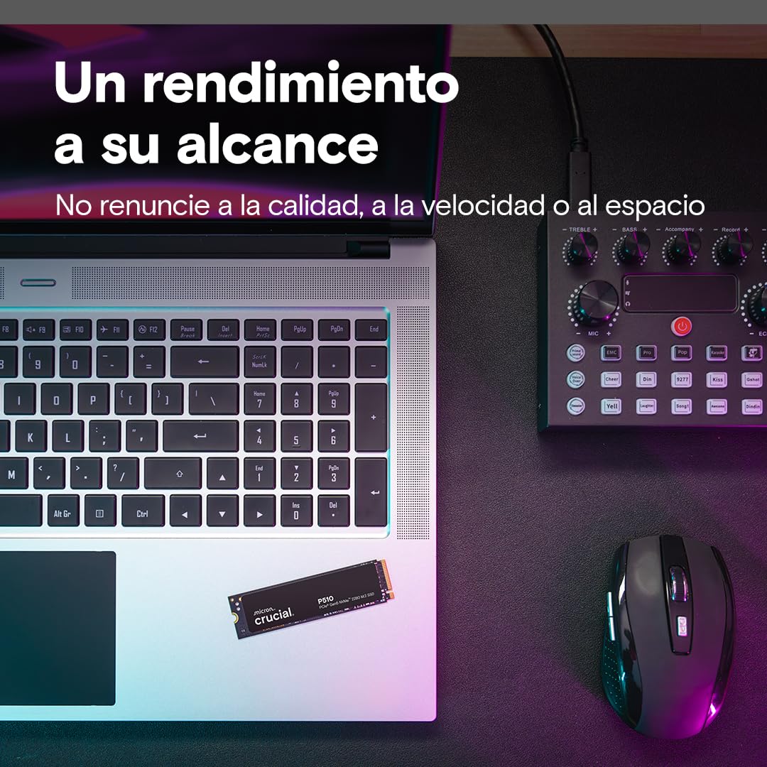 Crucial P510 SSD 1TB PCIe 5.0 x5 Gen5 NVMe M.2 SSD Interno, Velocidades de Lectura hasta 11000 MB/s, Escritura 9500 MB/s, Ordenador Portátil y de Sobremesa, Disco Duro - CT1000P510SSD8-01