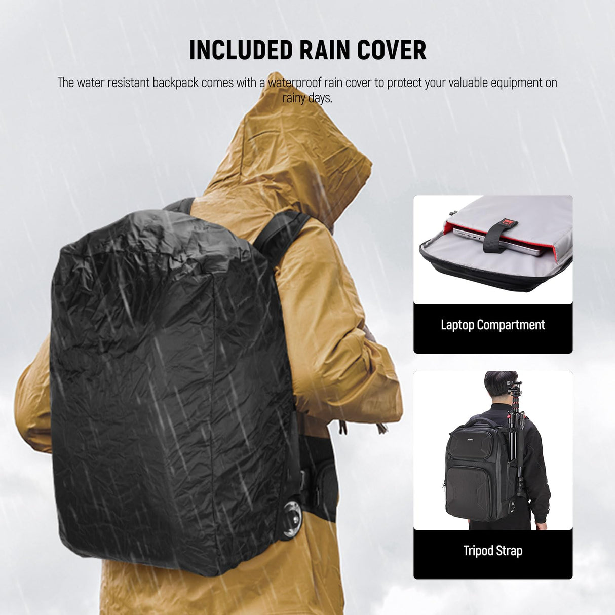 NEEWER 2 en 1 Mochila con Ruedas para Cámara con Divisor Prueba de Golpe,Asa Retráctil, Cinturilla, Funda para Lluvia, Mochila de Mano para Cámara, Trípode, Flash, Lente, Portátil, Color Negro, PB027
