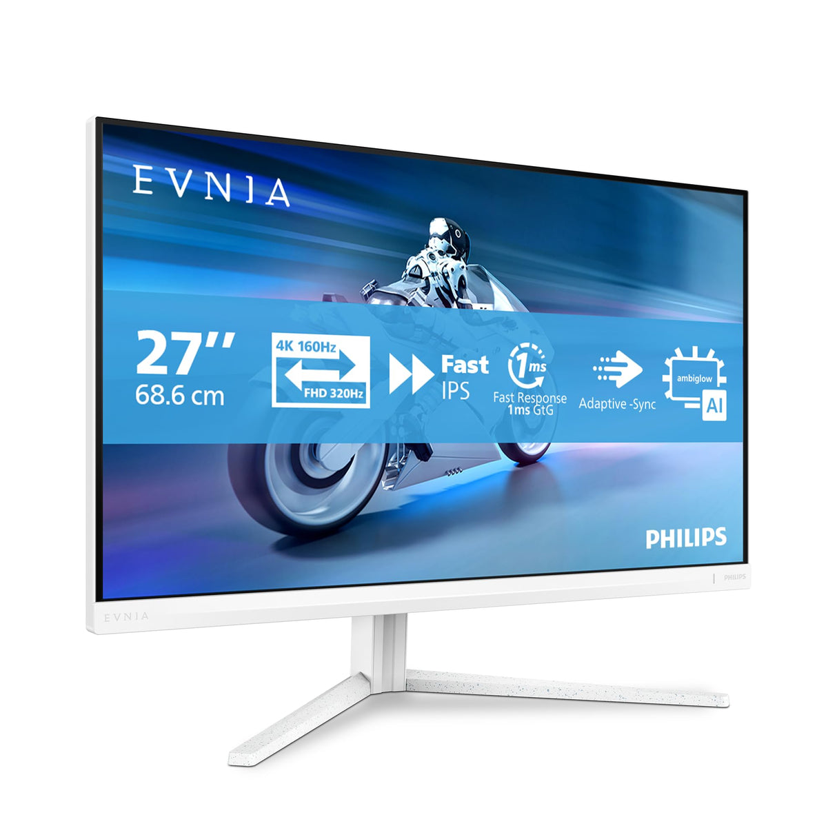 Philips Evnia 27M2N5901A Monitor Gaming 27” UHD, 160Hz, Fast IPS, 0.5ms MPRT, Adaptive Sync, HDR400, Altura Ajustable, Altavoces, G-Sync Comp., (2560x1440, HDMI 2X 2.1, DP 1x 1.4 USB Hub) Blanco