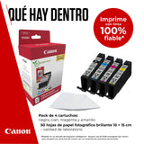 Canon Tinta y Papel - CLI-581 - Pack 4 Cartuchos Originales (x 1 Negro, x 1 Cian, x 1 Magenta, x 1 Amarillo) + Papel fotográfico 10 x 15cm (50 Hojas)