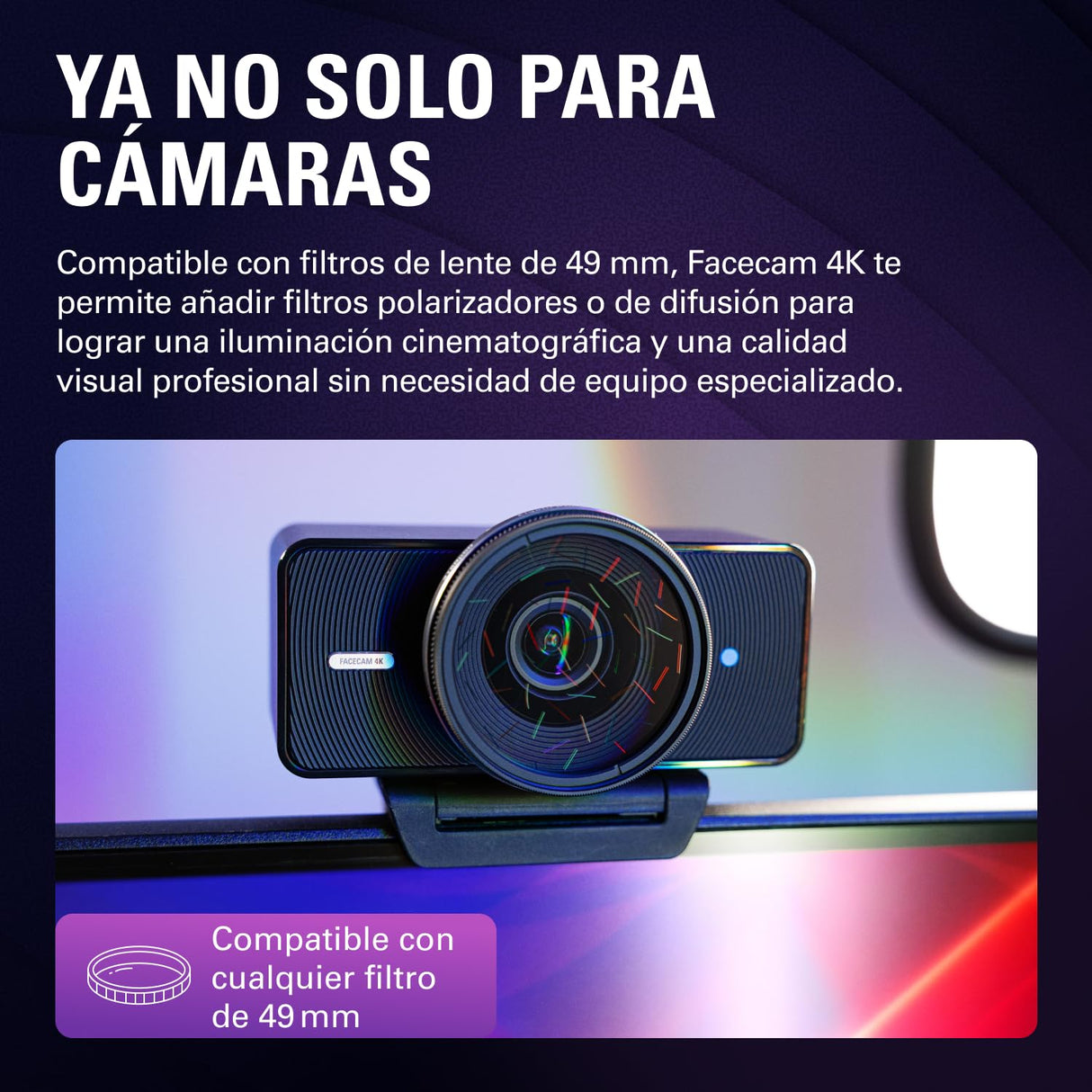 Elgato Facecam 4K – Webcam de Estudio 4K60, Calidad Tipo DSLR a 60 FPS, Compatible con filtros de Lente de 49mm, HDR, vídeo sin comprimir, área de Enfoque optimizada – USB-C para PC y Mac