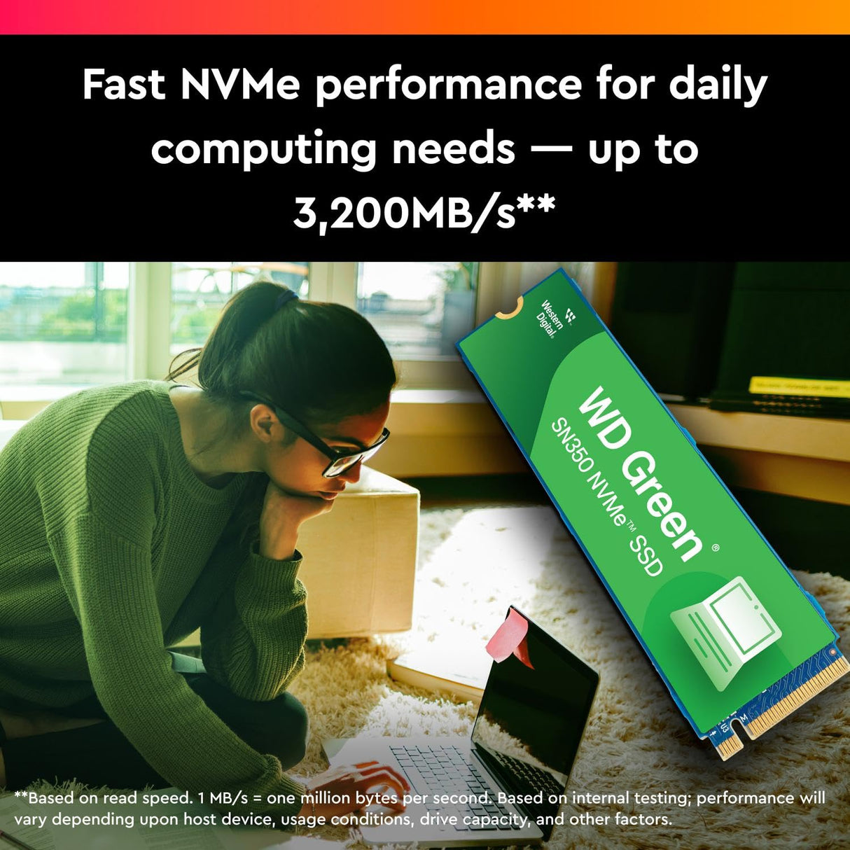 WD Green SN350 2TB NVMe Internal SSD Solid State Drive - Gen3 PCIe, QLC, M.2 2280, Up to 3,200 MB/s