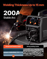 VEVOR Máquina de Soldadura MIG Sinérgica de 200 A, Máquina de Soldadura Multiproceso 4 en 1 con Tecnología de Inversor IGBT y Pantalla LCD, de Forma más Inteligente, 430 x 180 x 320 mm, Negro
