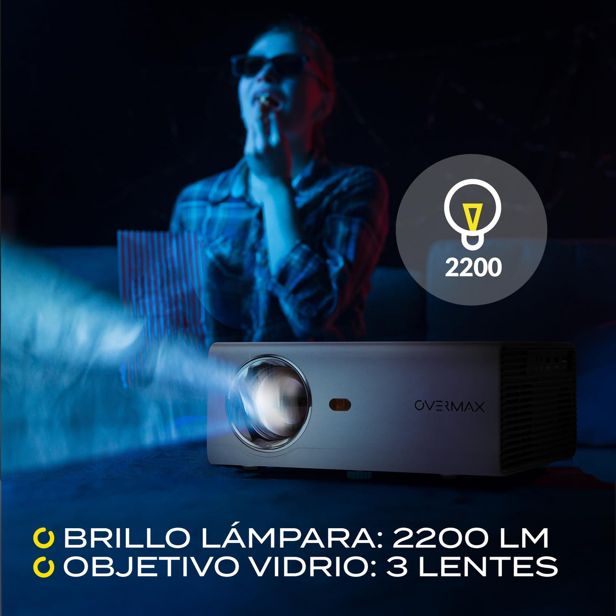 OVERMAX Proyector Multipic 3.5 Full HD LED proyector WiFi Proyector Home Cinema Proyector Incorporado Youtube Altavoz con subwoofer HDMI USB D-Sub Mando a Distancia tamaño Compacto