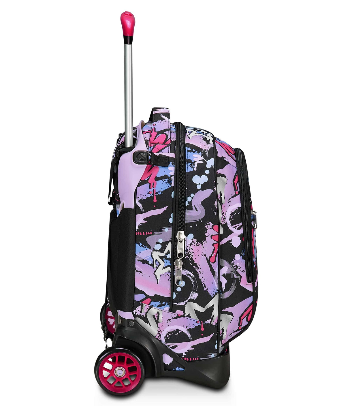 Seven - Mochila escolar Jack de 2 ruedas, color negro fucsia, Mark On Girl, 3 en 1, triple uso, mochila con carro desenganchable, bolsillo para botella y sistema cruzado, mochila escolar de viaje,