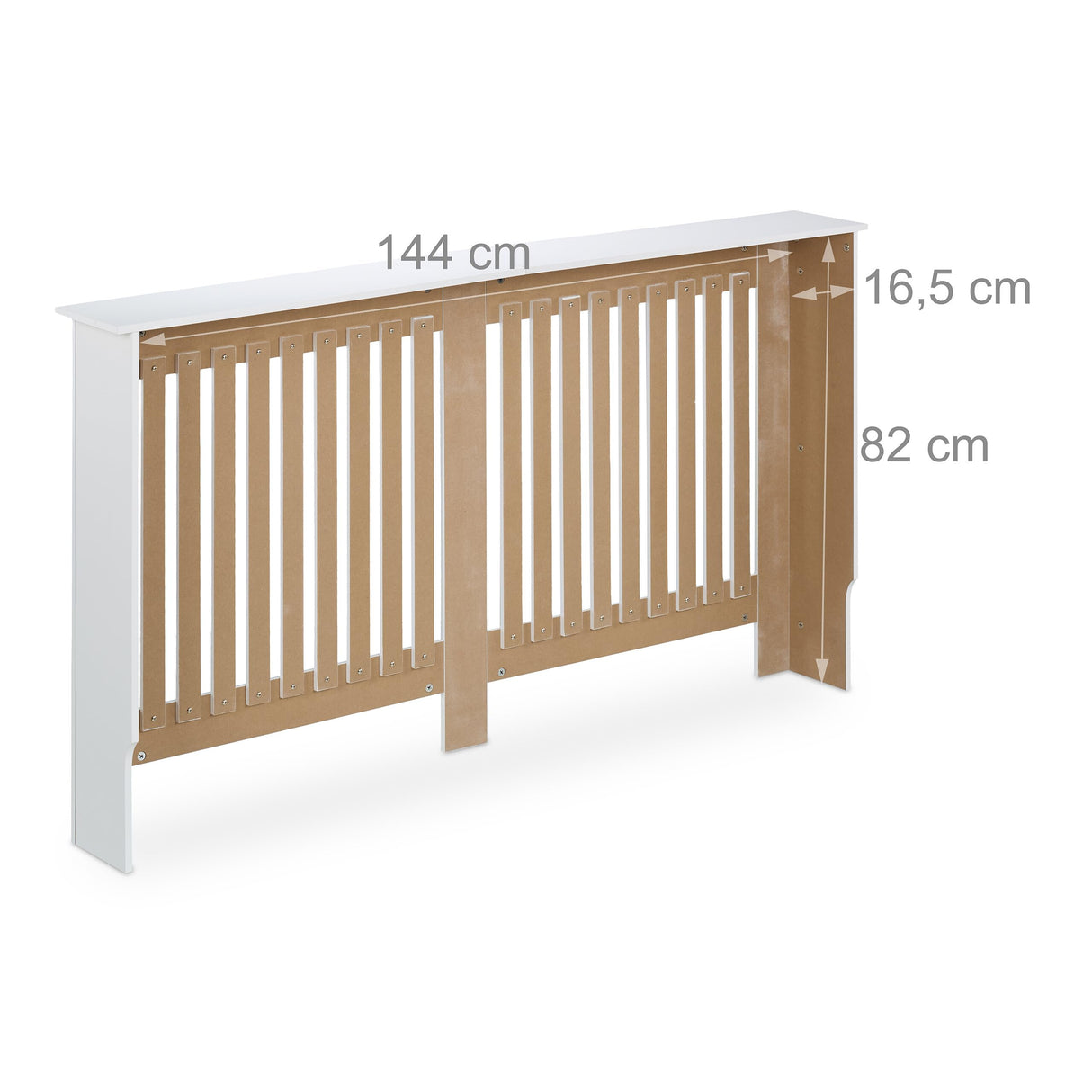 Relaxdays Cubre Radiador, Diseño Rústico, 83 x 152 x 19 cm, para Calefactores Antiguos, Cubreradiador, MDF, Blanco, 100% Tablero de Fibras, XL
