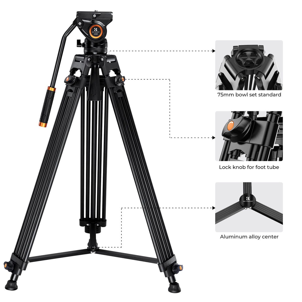 K&F CONCEPT Trípode de Video,184cm con 360° Cabezal Fluido, Trípode Profesional de Aluminio con Placa de Liberación Rápida para DSLR,Videocámara,Cámaras, Carga Máxima 8KG