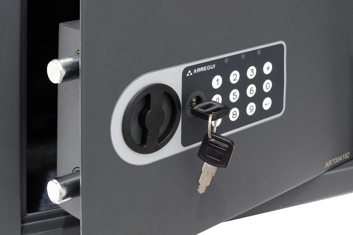 ARREGUI Premier 16501-S2 Caja Fuerte de Acero con Cerradura Electrónica, Caja de Seguridad para Casa y Hogar, Teclado con Código Programable, con Llave de Emergencia, 25 x 35 x 25 cm, 16 L