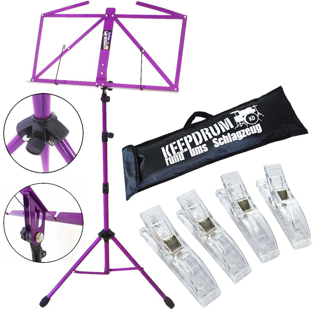 Keepdrum MUS3 FL - Atril para partituras (incluye funda y 4 pinzas), color lila