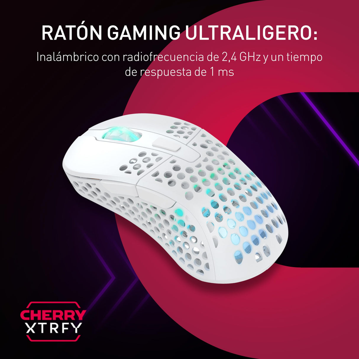 Xtrfy M4 Wireless, Ratón Gaming Inalámbrico Ultraligero, Optimizado para eSports, Radiofrecuencia 2,4 GHz, Iluminación RGB, Ratón Ergonómico Ajustable para Diestros, Recargable, Weiß