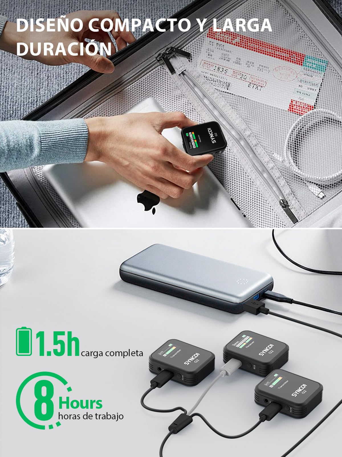 SYNCO Micrófono Lavalier inalámbrico, G2 (A2) 2.4GHz Clip en Solapa con Sistema de micrófono para Smartphone Cámara DSLR, Microfonos Inalambricos Solapa