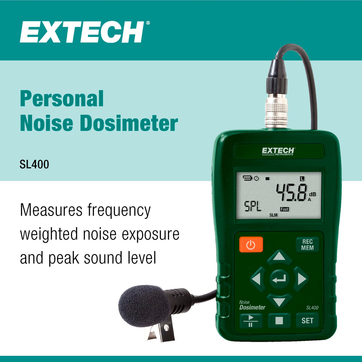 Extech SL400 Dosímetro de ruido personal con interfaz USB