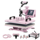 VEVOR 8 en 1 Máquina de Prensado por Calor con Prensa de Vaso de 325-887ml, 300 x 380 mm, Prensa Térmico con Giro de 360° con Control Digital Preciso para Camiseta, Taza, Sombrero y Plato, Rosa