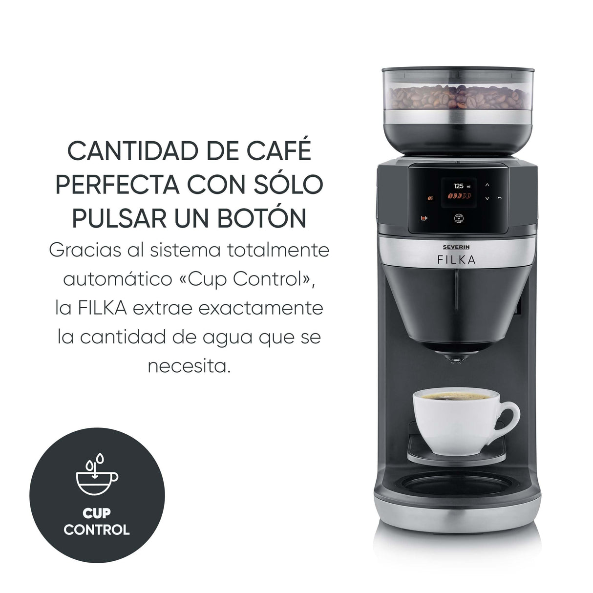 SEVERIN FILKA, cafetera de filtro totalmente automática, cafetera de filtro 5 en 1 con pantalla LED, molinillo, con jarra de cristal, negro mate/acero inoxidable, KA 9694