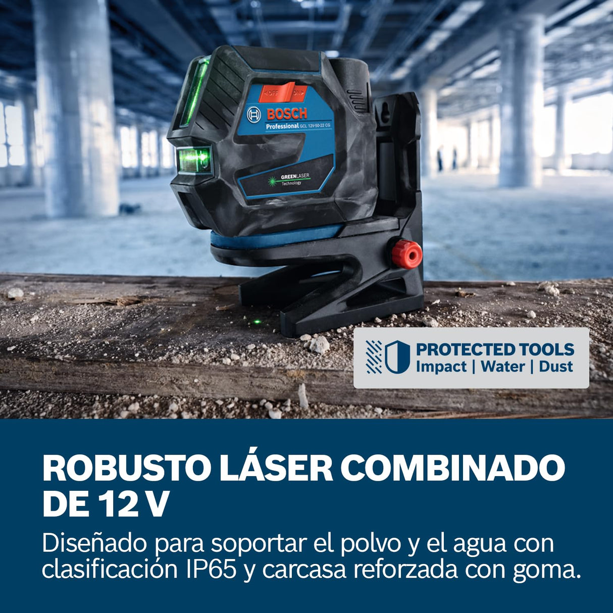Láser combinado GCL 12V-50-22 CG de Bosch Professional (alcance de hasta 50 m con receptor, doble fuente de alimentación, soporte RM 20, adaptador de batería, 4 x 1,5 V LR6 (AA), funda)