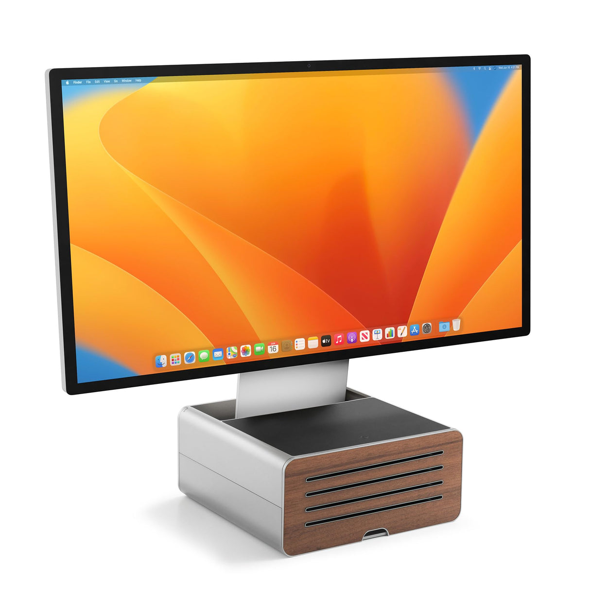 Twelve South HiRise Pro para iMac/Pantallas/Monitores | Soporte Ajustable en Altura con Almacenamiento, Frontal Reversible + Revestimiento de Cuero (Plata)