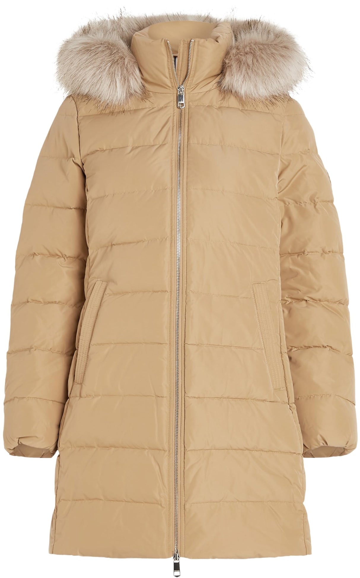 Tommy Hilfiger Abrigo de Plumas Mujer Heritage Down Tyra Coat With Fur con Bolsillos, Verde (Classic Khaki), L