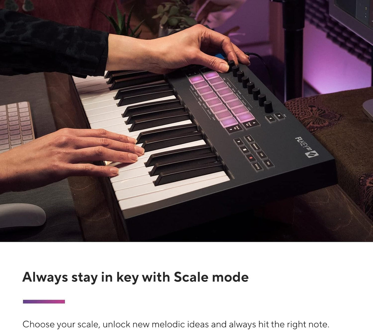 Novation FLkey 37, controlador de teclado - integración perfecta con FL Studio y modos Chord y Scale. Todo el software que necesitas para producir música