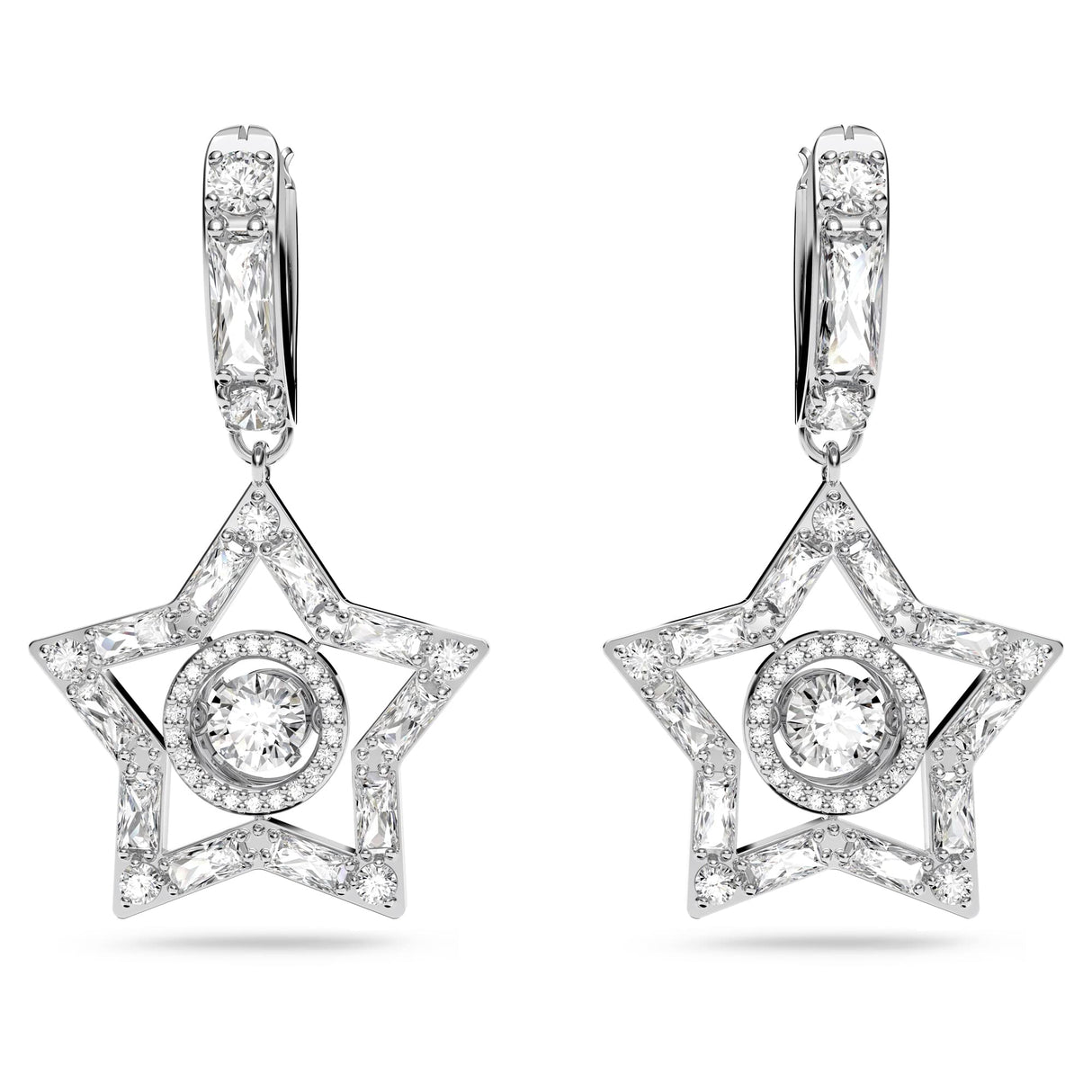 Swarovski Pendientes de Aro Stella para Mujer, con Baño de Rodio, Cristales Blancos, Colección Stella de Swarovski