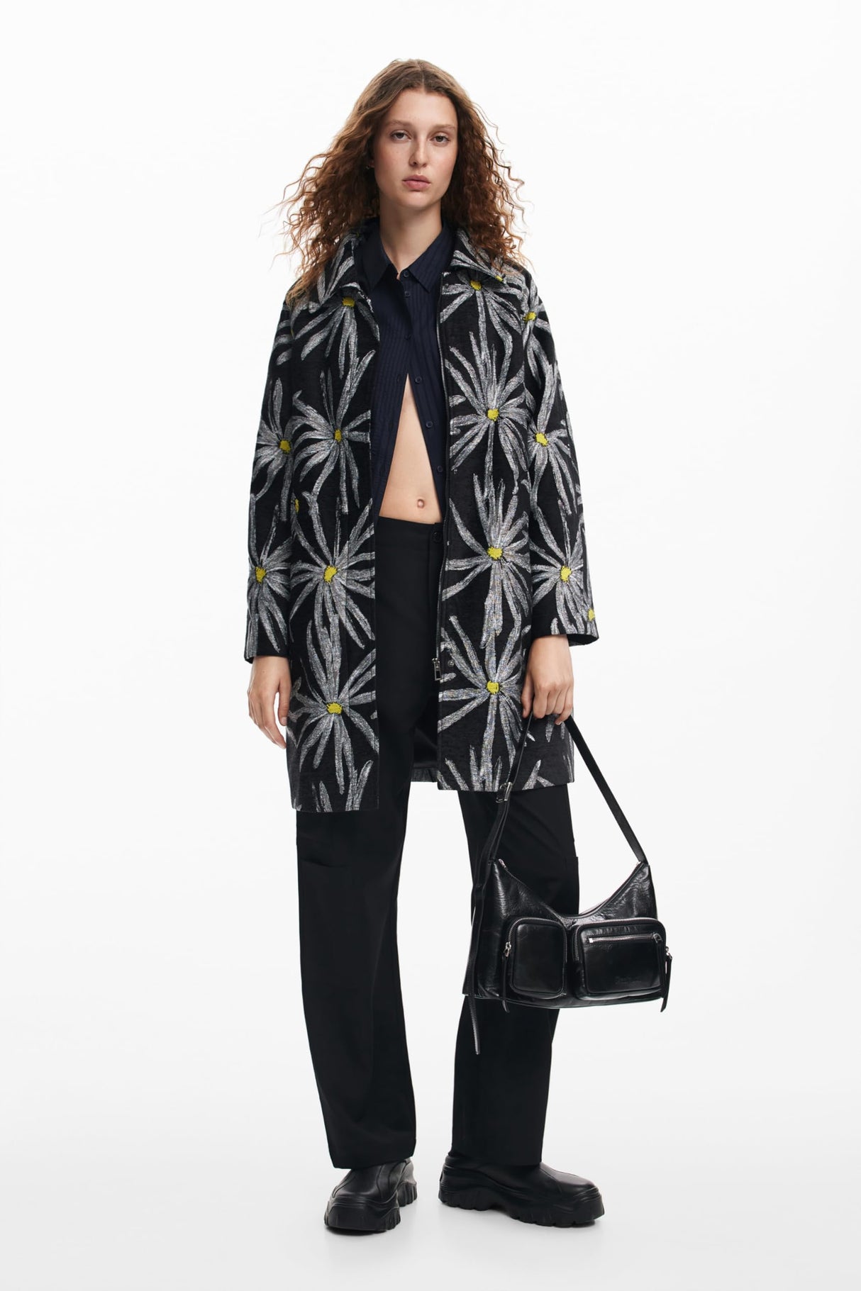 Desigual Abrigo para Mujer Woman Woven Overcoat, Negro, XL