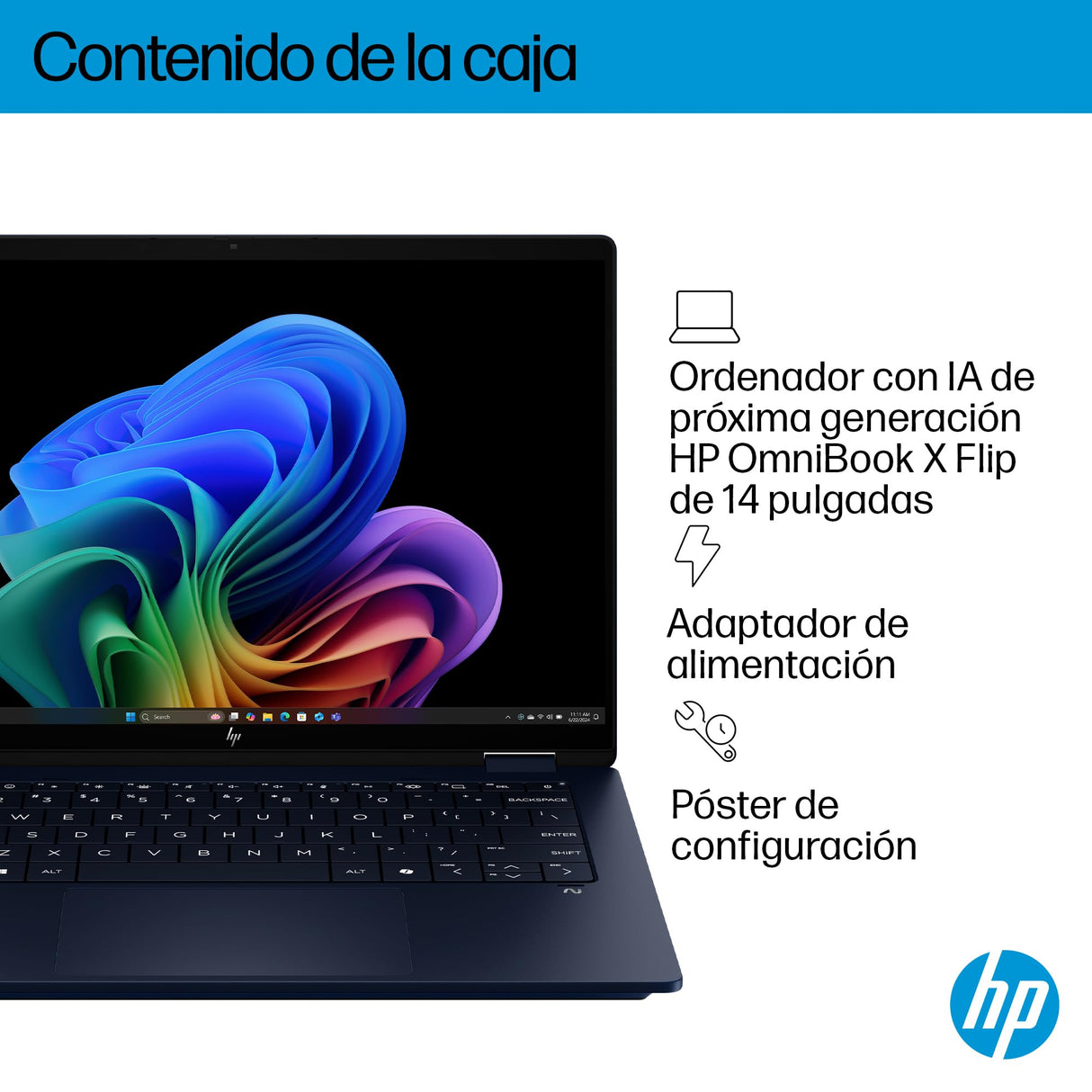 HP Omnibook X Flip - Ordenador portátil Convertible de 14" OLED 3K táctil (Intel Ultra 7-258V EVO, 32GB RAM, 1TB SSD, Intel ARC Graphics, Windows 11, WiFi 7) Silver- Teclado QWERTY Español