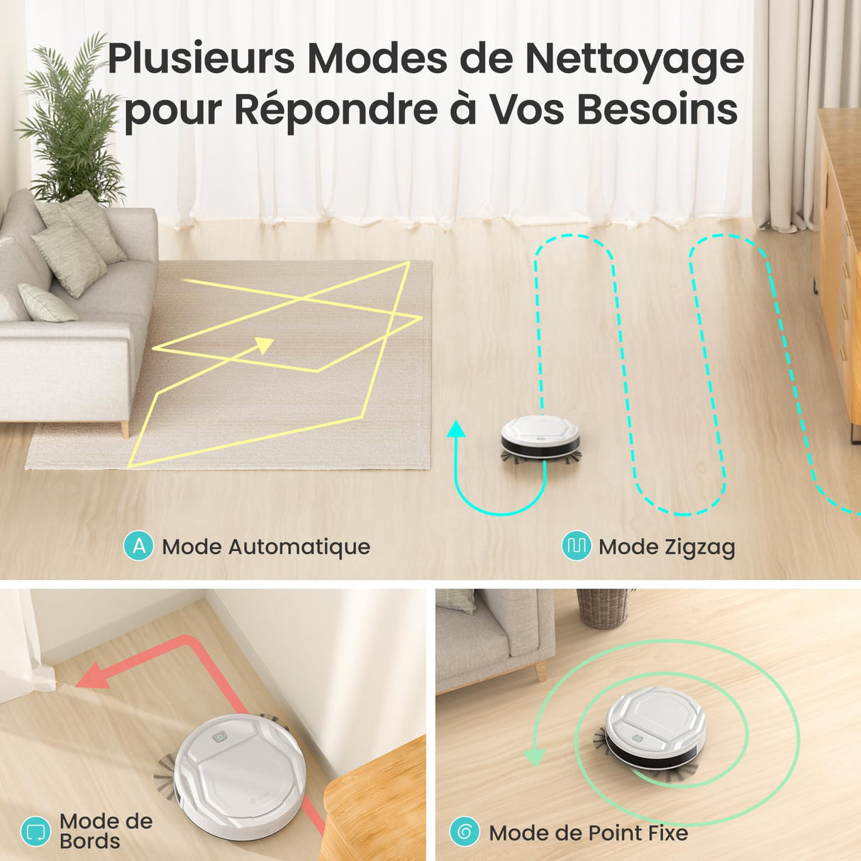 Lefant Robot aspirador con mando a distancia, 2200Pa Robot aspirador Autonomía delgada silenciosa, conectada con WiFi/Alexa/App, programable, ideal para el pelo de animales alfombras pisos duros, M210