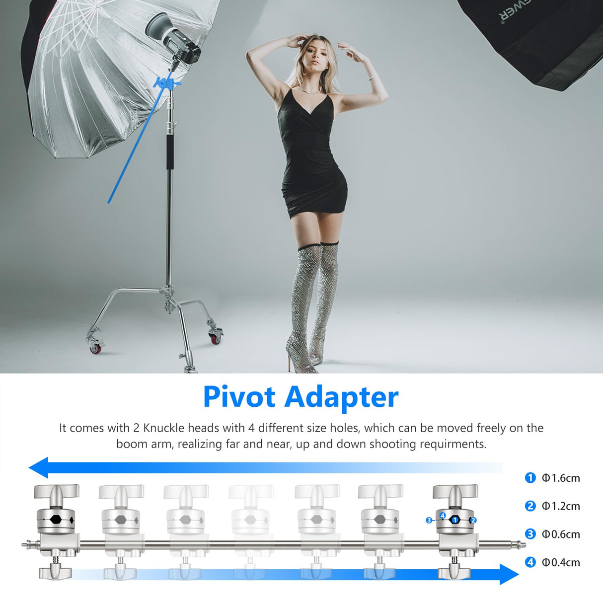 Neewer Pro 100% Metal C Soporte Luz Soporte con Ruedas Máx. Soporte Reflector Ajustable de 330CM de Altura con Brazo Articulado de 120cm y 3 Poleas