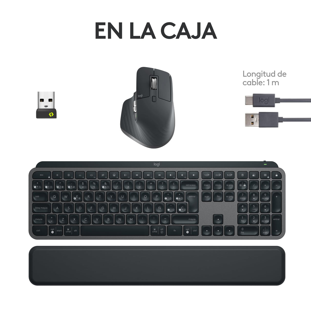 Logitech MX Keys S Combo, Teclado y Ratón Inalámbricos de Calidad con Apoyo, Iluminación, Desplazamiento Rápido, Bluetooth, USB C, para Windows/Linux/Chrome/Mac, Disposición QWERTY Español, Grafito