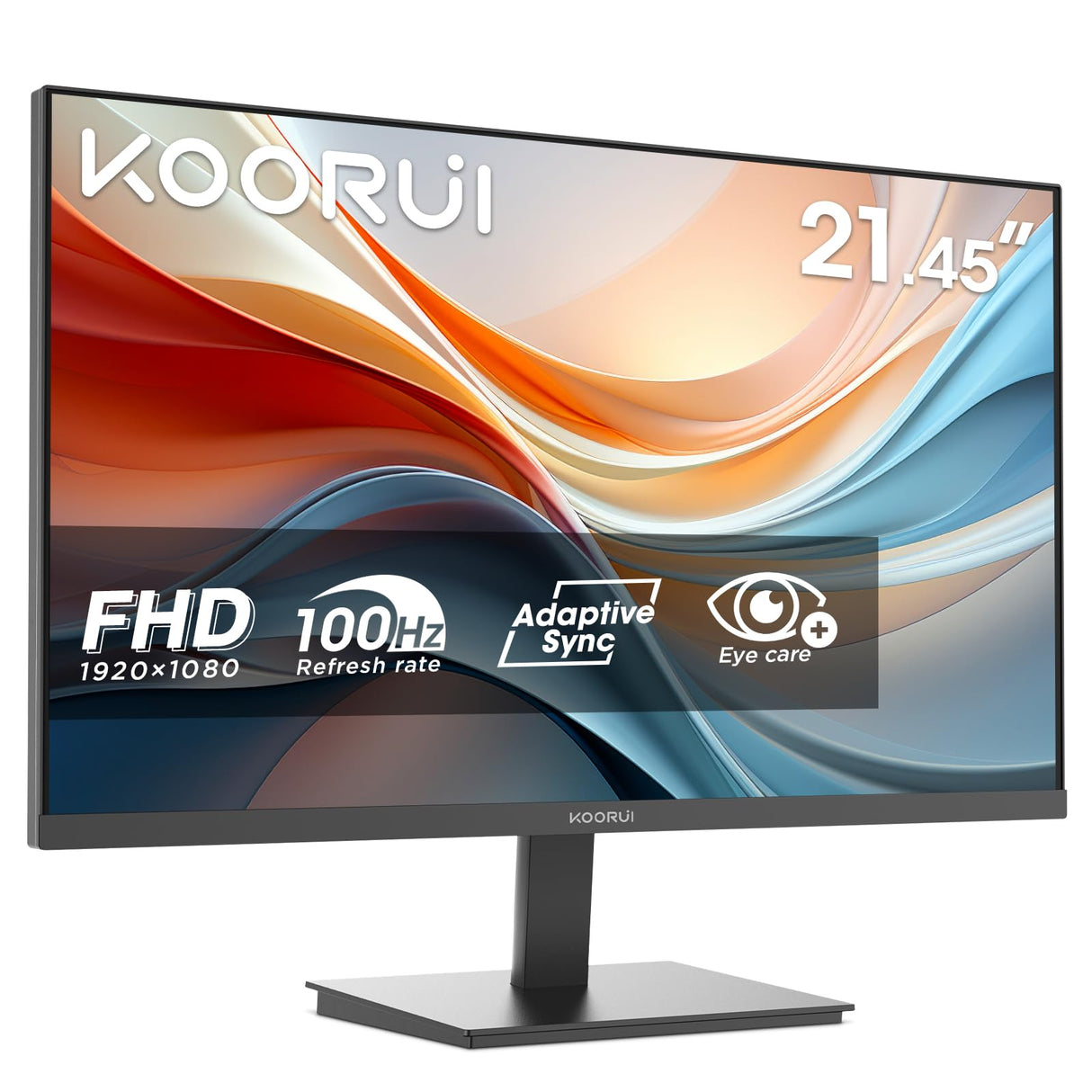 KOORUI E2212F Monitor 22 Pulgadas, Full HD VA 100Hz, 1920x1080, 3000:1, 5ms, 99% SRGB, 72% NTSC, HDMI 1.4, VGA, Eye Care, Adaptive Sync, VESA, Inclinable, Pantalla Ultra Fina y Ligera