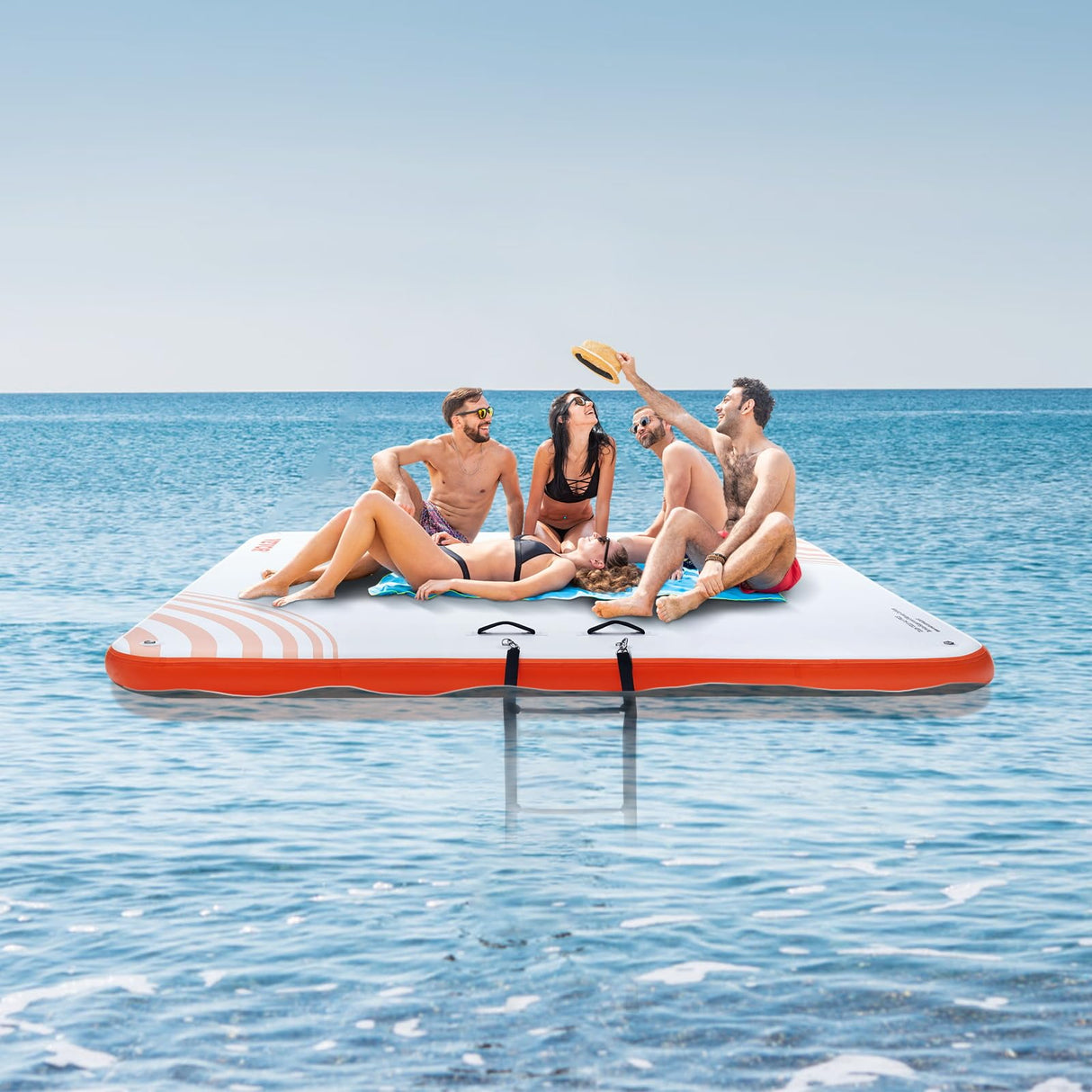 VEVOR Muelle Flotante Hinchable 2,13 x 2,13 m Plataforma de Muelle Inflable Alfombrilla Flotante Antideslizante con Bolsa de Transporte Portátil Escalera Extraíble Balsa de Isla para Piscina, Playa