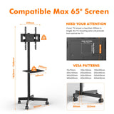 GRIFEMA GB3001 Soporte TV Ruedas para Televisores de Plasma/LCD/LED hasta 65 Pulgadas, Soporte TV Pie con Estante para Portátil, hasta 40 kg, VESA MÁX. 400x400mm, black