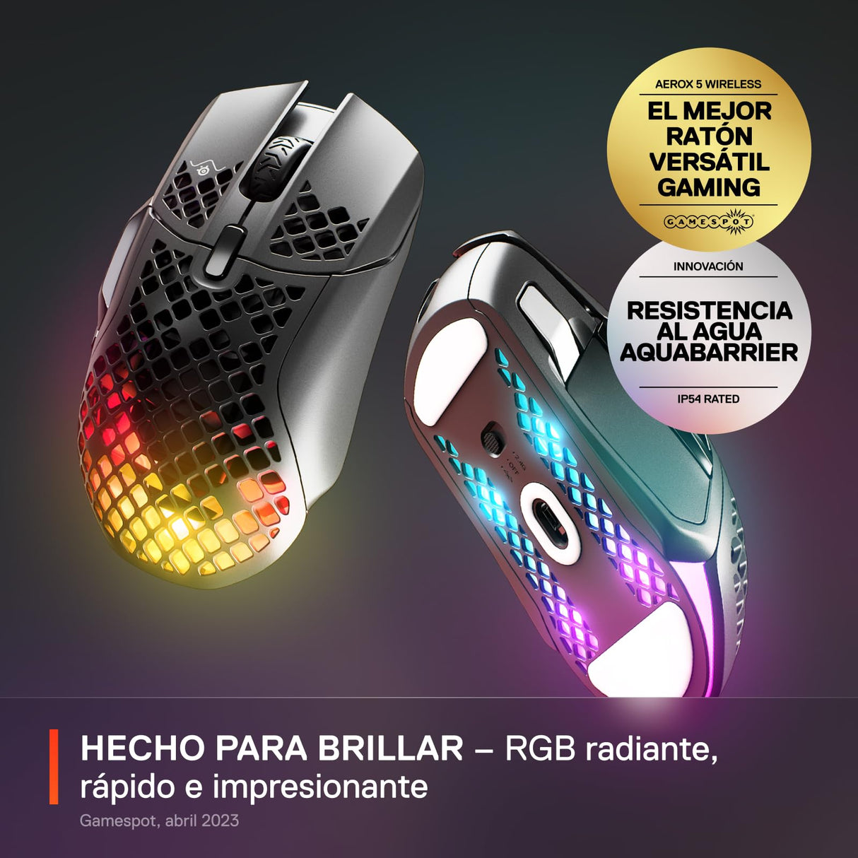 SteelSeries Aerox 5 Wireless - Ratón gaming perforado RGB - Diseño ultraligero resistente al agua - 9 botones - Bluetooth/2,4 GHz - Sensor óptico TrueMove Air 18K DPI