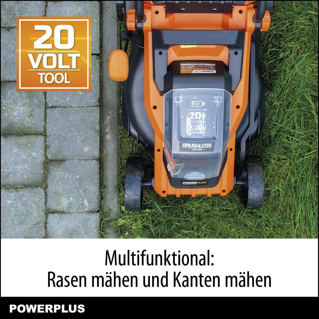 POWDPG75561-20 V - Cortacésped con batería de doble potencia (340 mm de diámetro, sin batería ni cargador, con soporte de césped y descarga trasera)