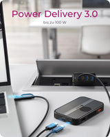ICY BOX USB-C DockingStation M.2 SSD/NVMe & SATA Carcasa USB 3.2 (10 Gbps), sin Herramientas, HDMI 4K, Lector de Tarjetas, Power Delivery 100 W, Externo, Plug & Play, Negro, IB-DK4071M-CU31