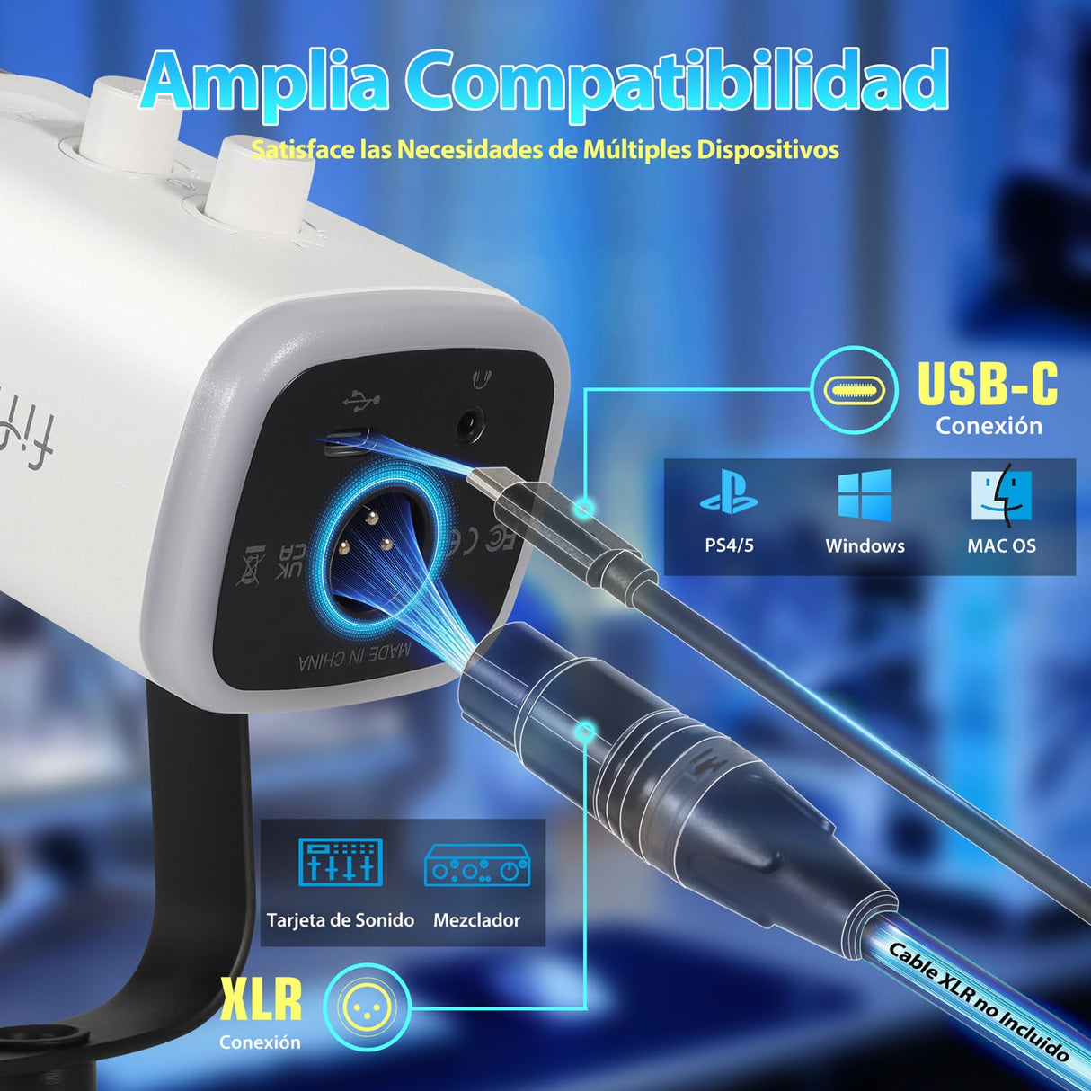 FIFINE XLR USB Microfono Gaming per PC PS4 PS5, Streaming Micrófono de Dinámico per Podcast Studio para Estudio Grabación
