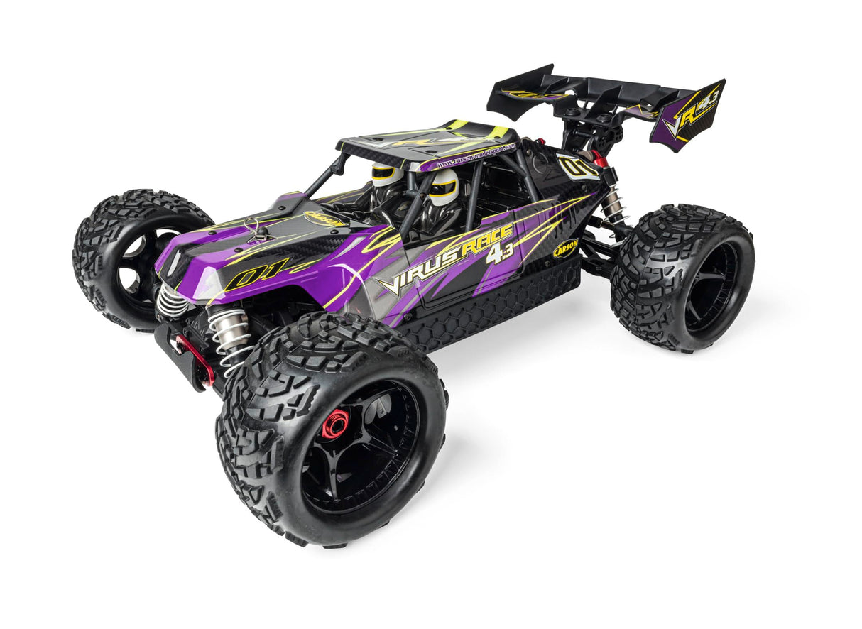 Carson 500409086 1:8 Virus Race 4.3 4S brushless 100% RTR púrpura - Buggy RC, Coche teledirigido, Off-Road, vehículo RC, Coche RC 80 km/h, Coche RC