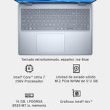 DELL 16 Plus 2 en 1 Portátil Convertible DB06250 16" 2K Táctil, Intel Core Ultra 7 Series 2, Intel ARC, 16 GB RAM, 512 GB SSD, Win 11 Home,Teclado retroiluminado QWERTY Español – Ice Blue