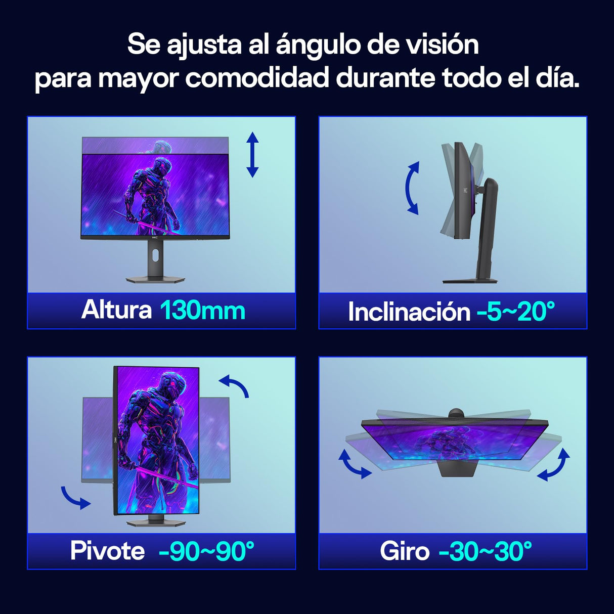 HKC G27M7Pro Monitor para Juegos de 27", Mini LED IPS, UHD 160 Hz/FHD 320 Hz, 1 ms DIC, HDR1400, 98% DCI-P3, Adaptive Sync, USB-C 90 W, 2× HDMI 2.1, DP 1.4, Soporte Ajustable en Altura, VESA 100×100