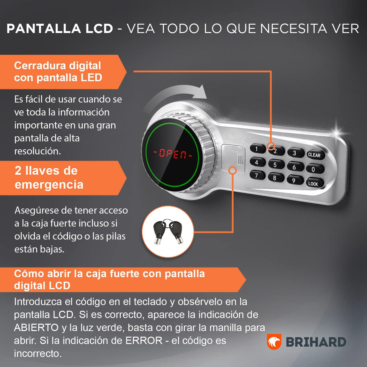 Brihard Business XXL Caja fuerte negocio electrónica LCD 73x40x36 cm - Extra grande caja de seguridad electrónica para oficina - 2 x Estante ajustable