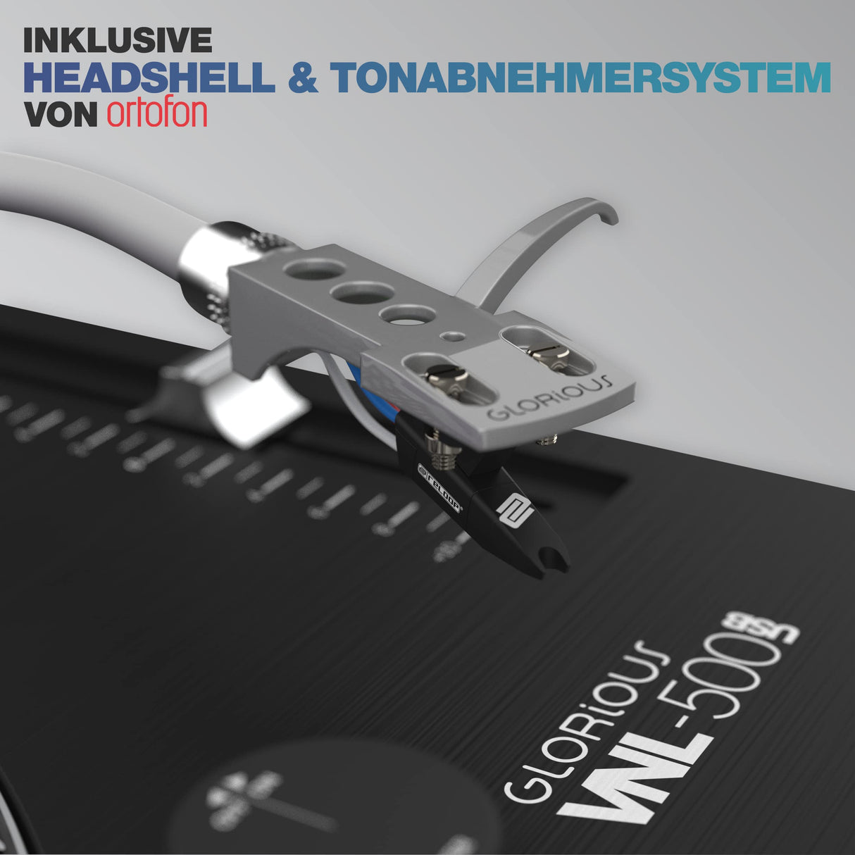Glorious VNL-500 tocadiscos de accionamiento directo para DJ o Hifi con salida USB para grabación digital, selección de velocidad 33/45, rango de paso ajustable, carcasa, cartucho y cubierta antipolvo