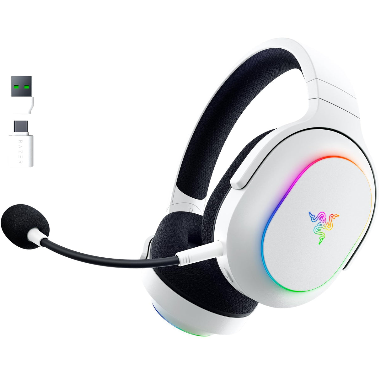 Razer Barracuda X Chroma - Auriculares inalámbricos para Juegos multiplataforma con 6 Zonas Chroma RGB (SmartSwitch Hyperspeed y Bluetooth, Altavoces de 40mm, micrófono Desmontable) Blanco