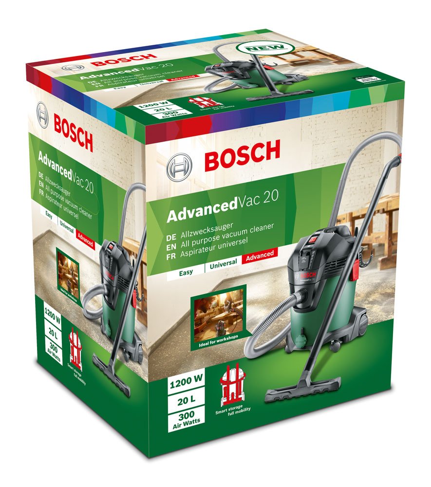 Bosch aspirador de agua y polvo AdvancedVac 20 (1200 vatios, volumen de contenedor de 20 litros, en caja)