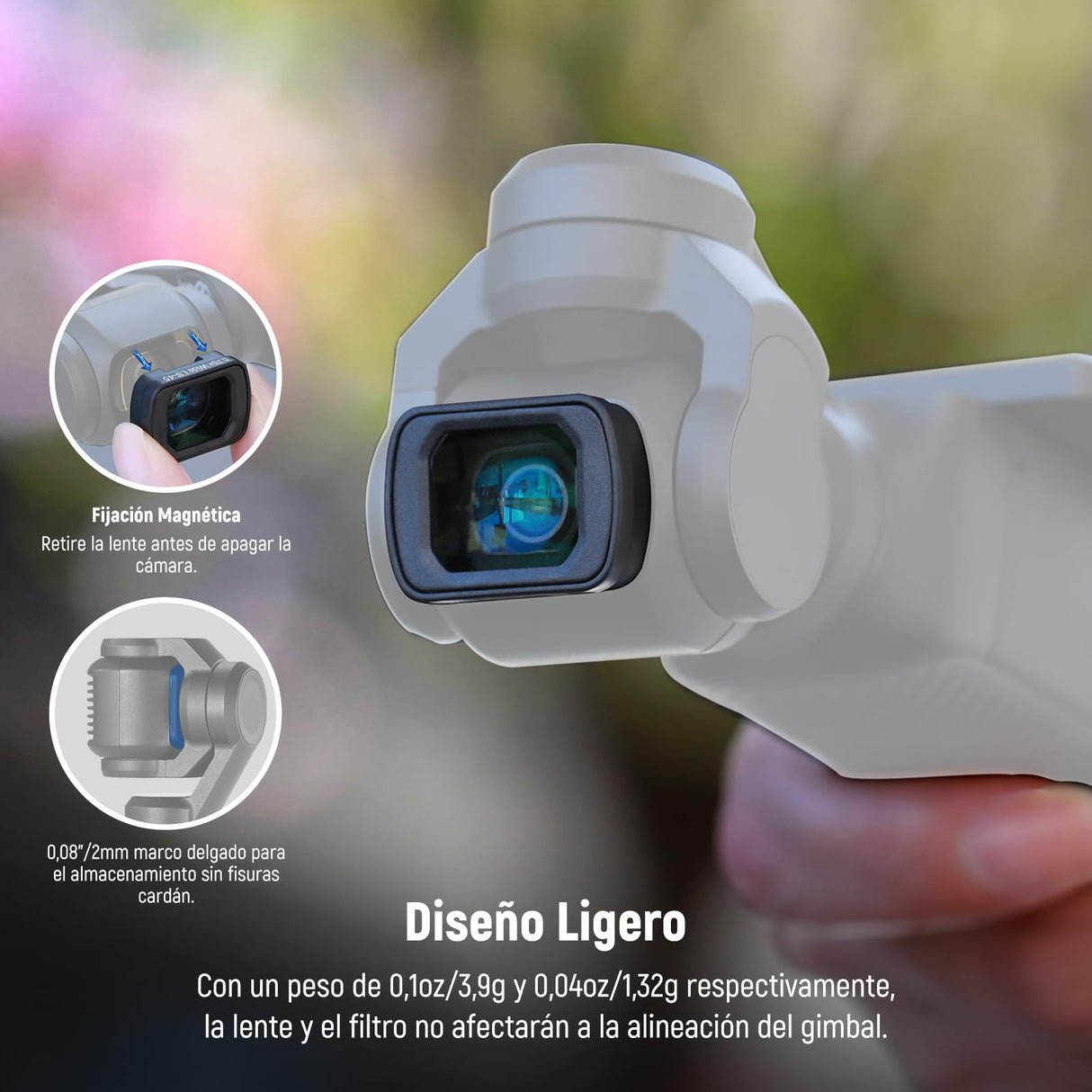 NEEWER Juego de 3 Filtros ND (ND2-32 Variable, CPL, Difusión Negra 1/4) y Lente Gran Angular 0.75X, Lente Macro 2X, Lente Anamórfica Azul 1.2X, Protectores Compatibles con dji Osmo Pocket 3, FL-B28