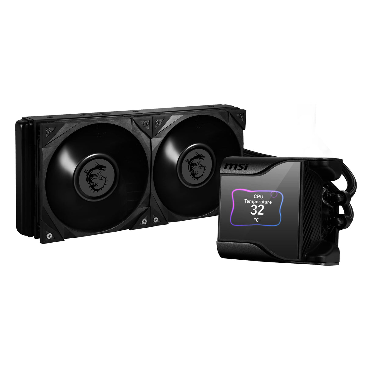 MSI MEG CORELIQUID S280 Refrigeración Líquida AIO CPU - Pantalla IPS 2,4", Bomba Asetek 7ma Gen, Fan VRM, 2 Fans Silent Gale P14, Tubos Anti-Evaporación, MSI Center Personalizable - Admite AMD e Intel