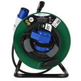 Electraline 49209 Enrollacables eléctrica de 25 m para campistas, camping, caravana, con toma CEE de 3 polos y enchufe industrial IEC - IP44, Verde/Negro