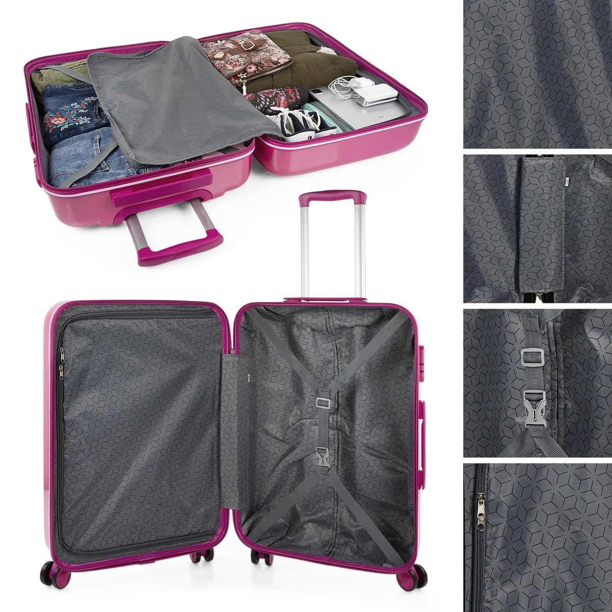 ITACA - Maleta Mediana rígida con 4 Ruedas giratorias, Cierre Seguro Candado de Combinación y diseño Resistente, Apta para 23 Kilos Viajes Largos y escapadas., Fucsia
