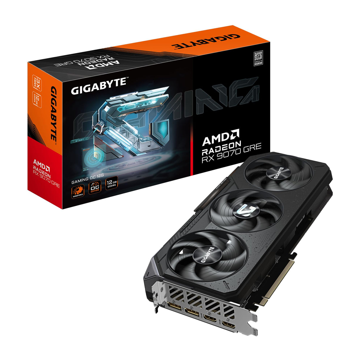 GIGABYTE Radeon RX 9070 GRE Gaming OC 12G – Tarjeta gráfica, 12GB GDDR6, 192bit, PCI-E 5.0, 2920 MHz Core Clock, 2 × DisplayPort, 2 × HDMI, GV-R907GREGAMING OC-12GD