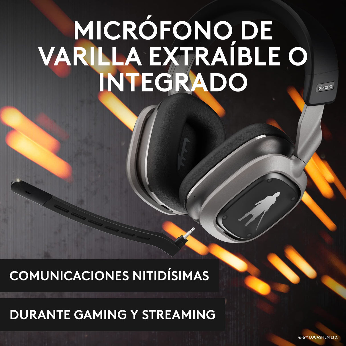 Logitech G Astro A30 Lightspeed Auriculares Inalámbricos para Gaming para PS5, Bluetooth, Mic Integrado y Desmontable, USB-C, para Playstation, Nintendo Switch, PC, The Mandalorian Edition, Plata